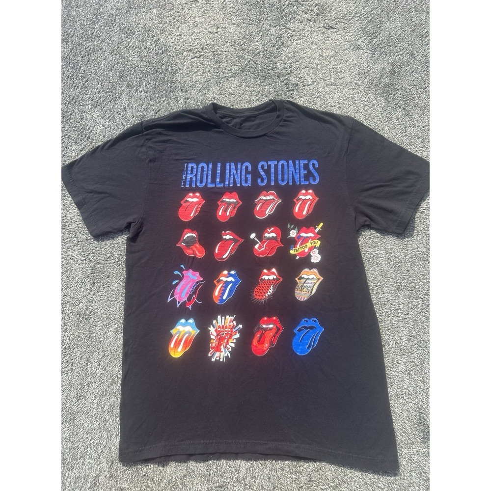 The Rolling Stones T Shirt Mens Small Black Tongue Logo History Graphic Band Tee